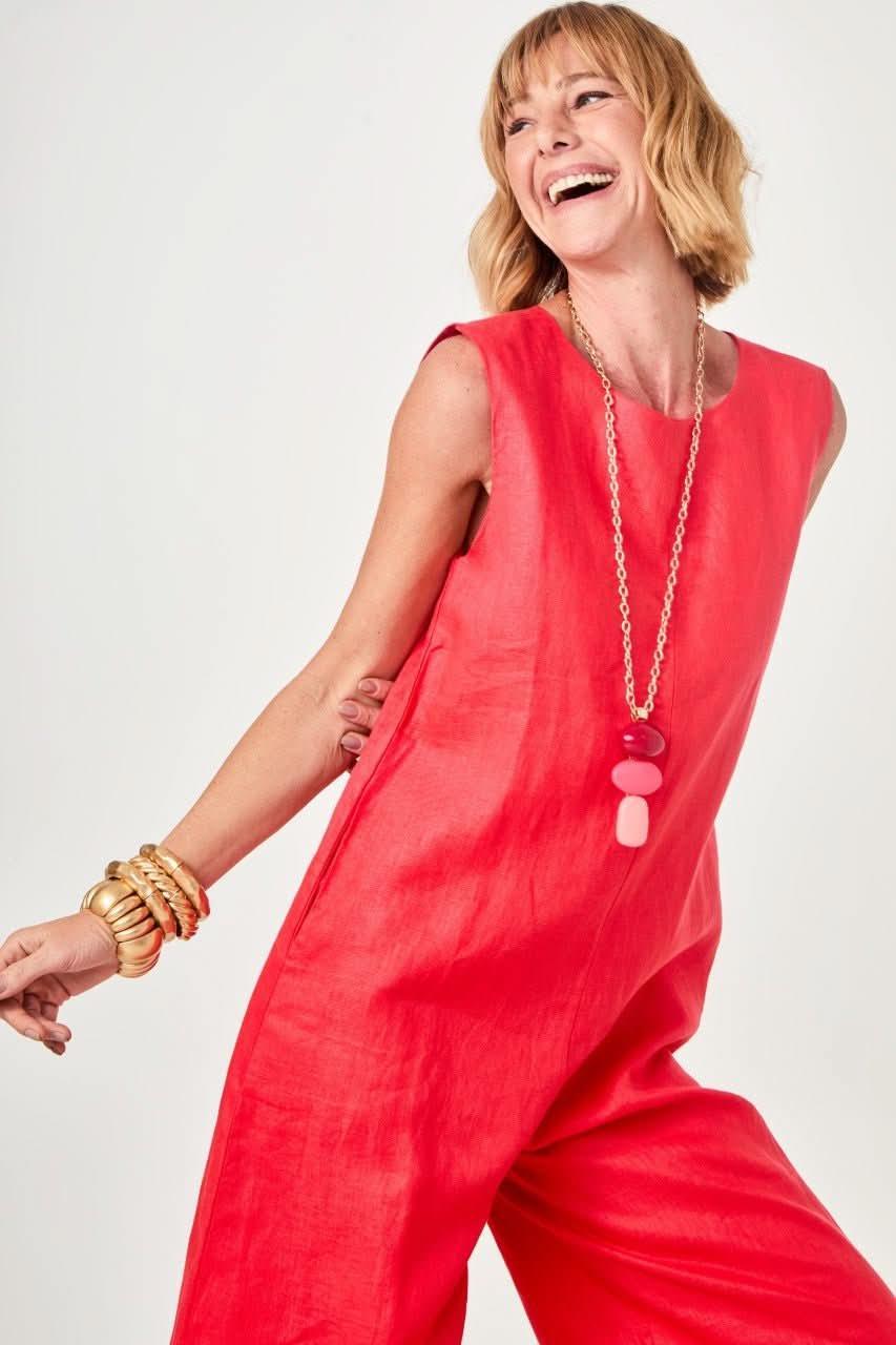 Macacão Linho Vermelho Ezildinha no