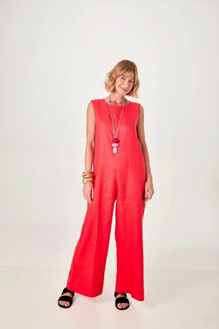 Macacão Linho Vermelho Ezildinha no