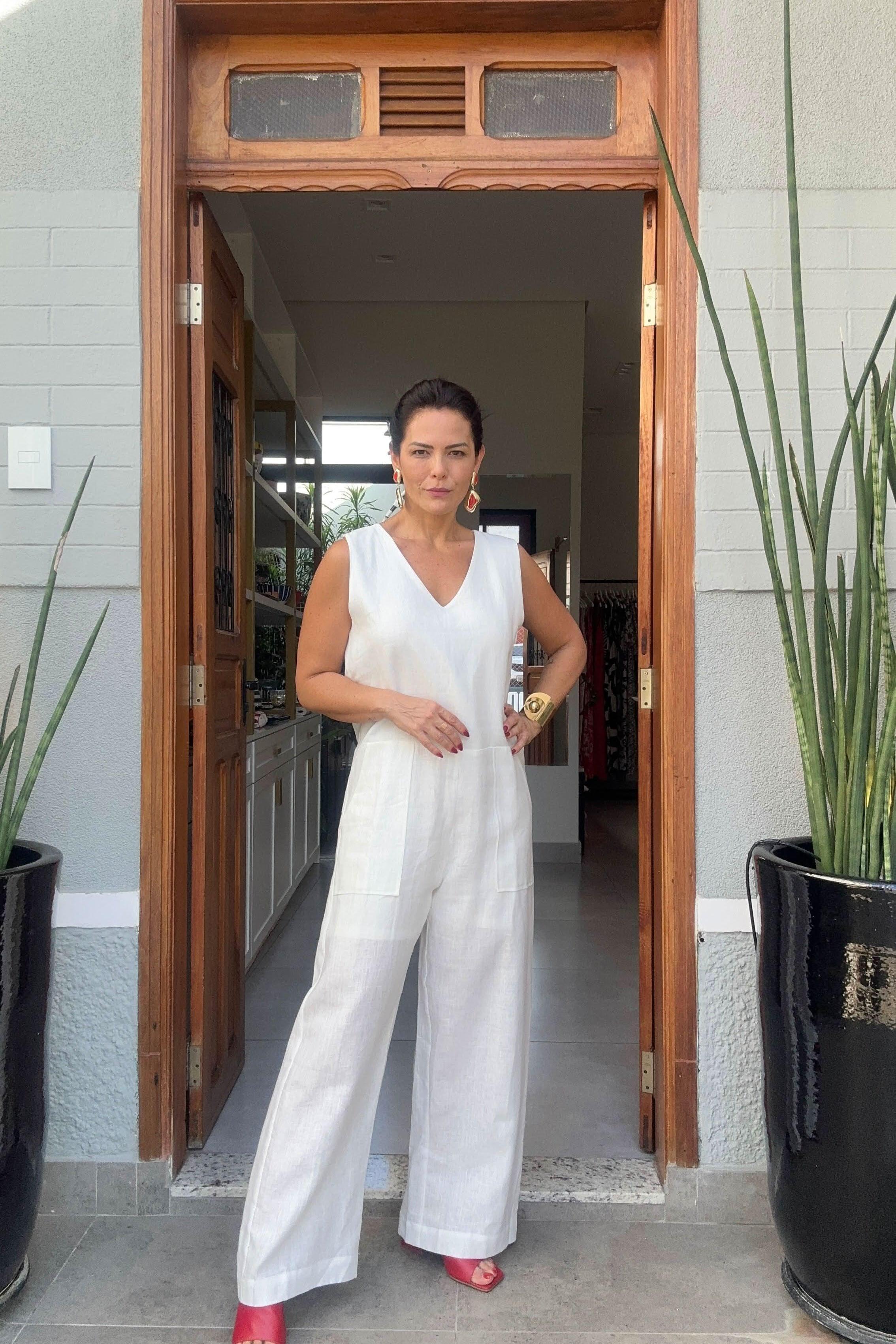 Macacão Worker Linho Off White Ezildinha