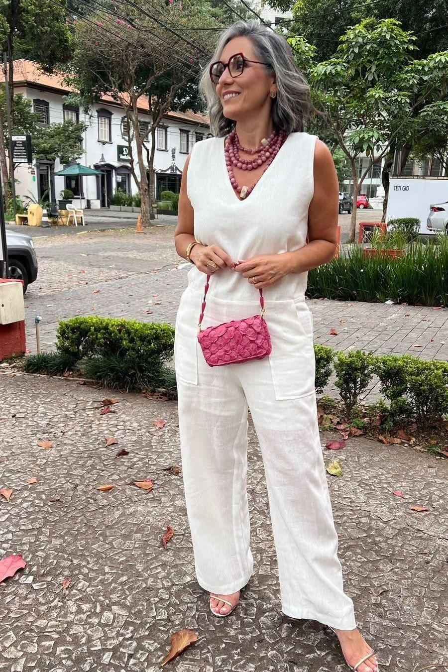 Macacão Worker Linho Off White Ezildinha