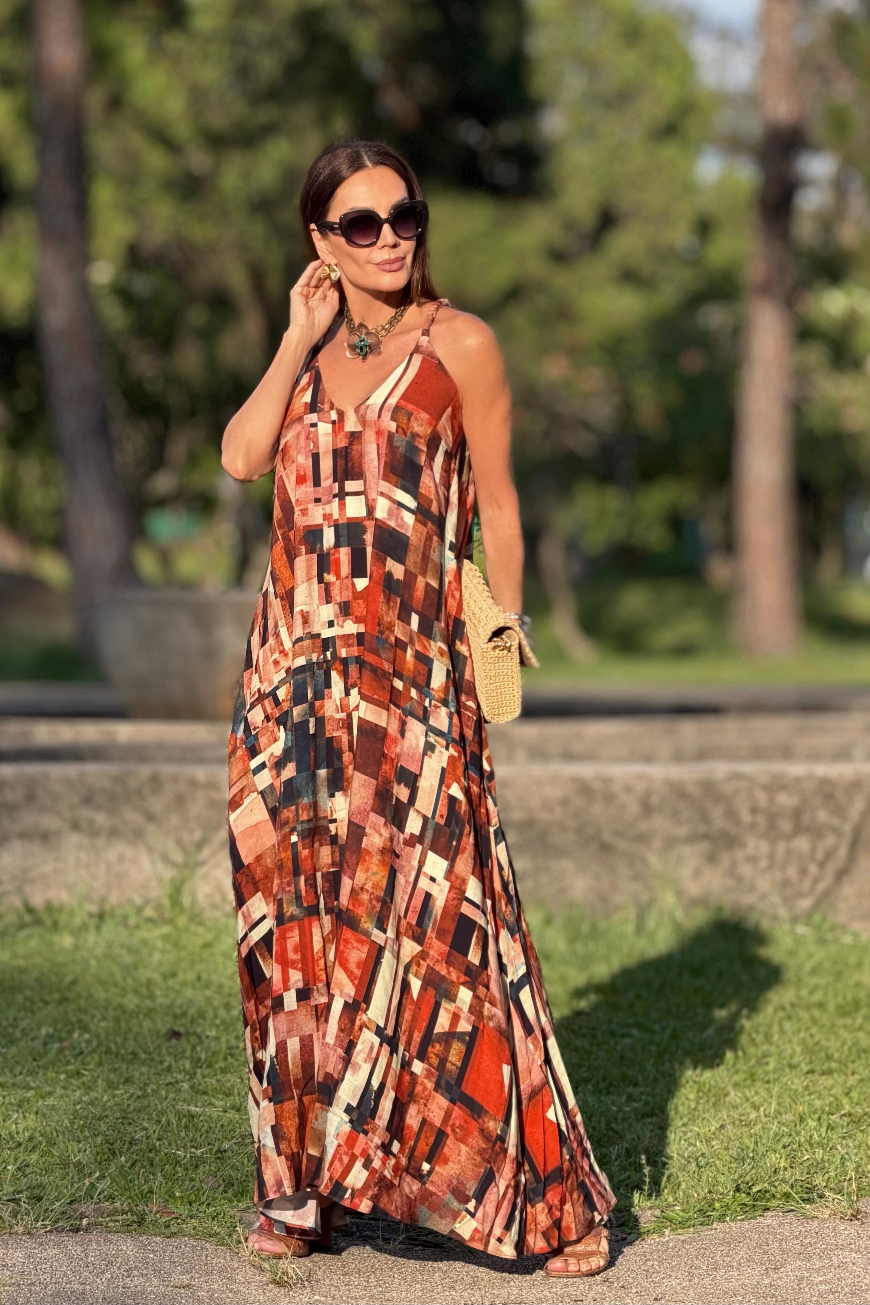 Vestido Alça Longo Estampa Detroit