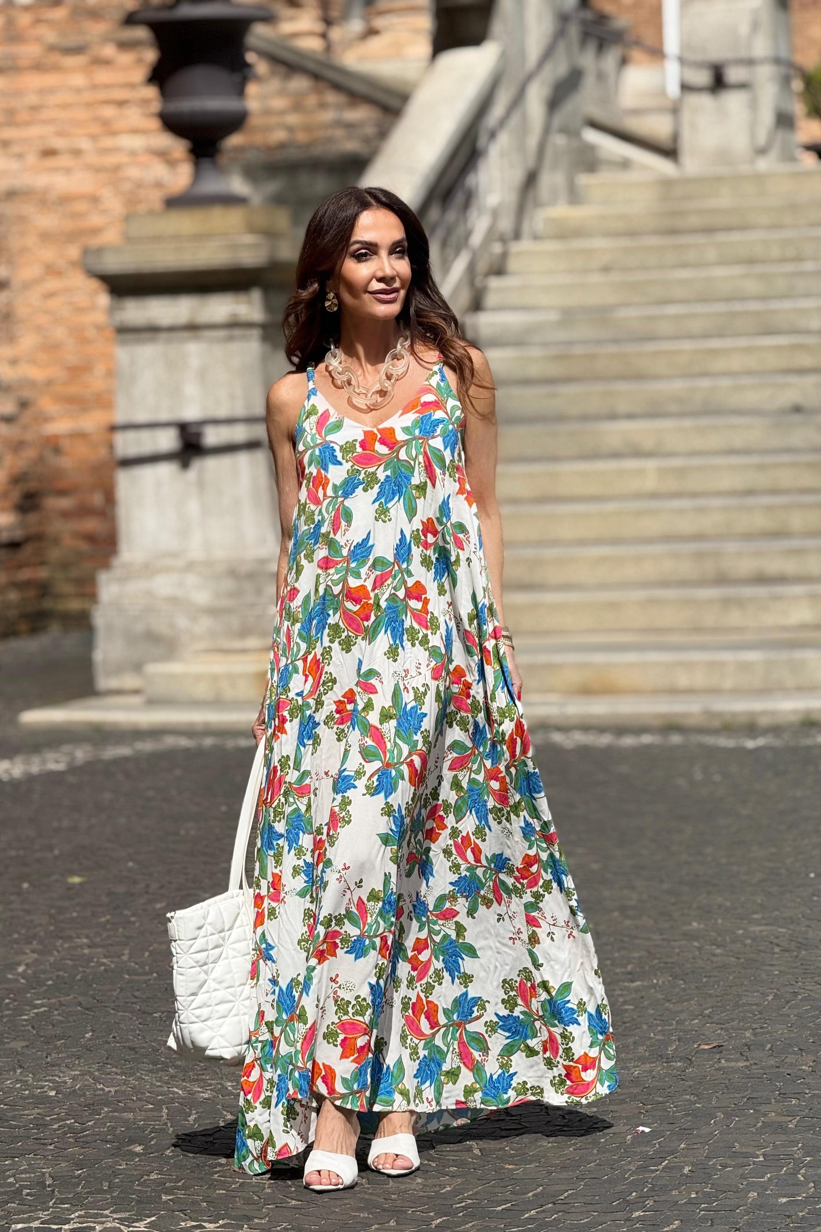 Vestido Alça Longo Estampa Garden