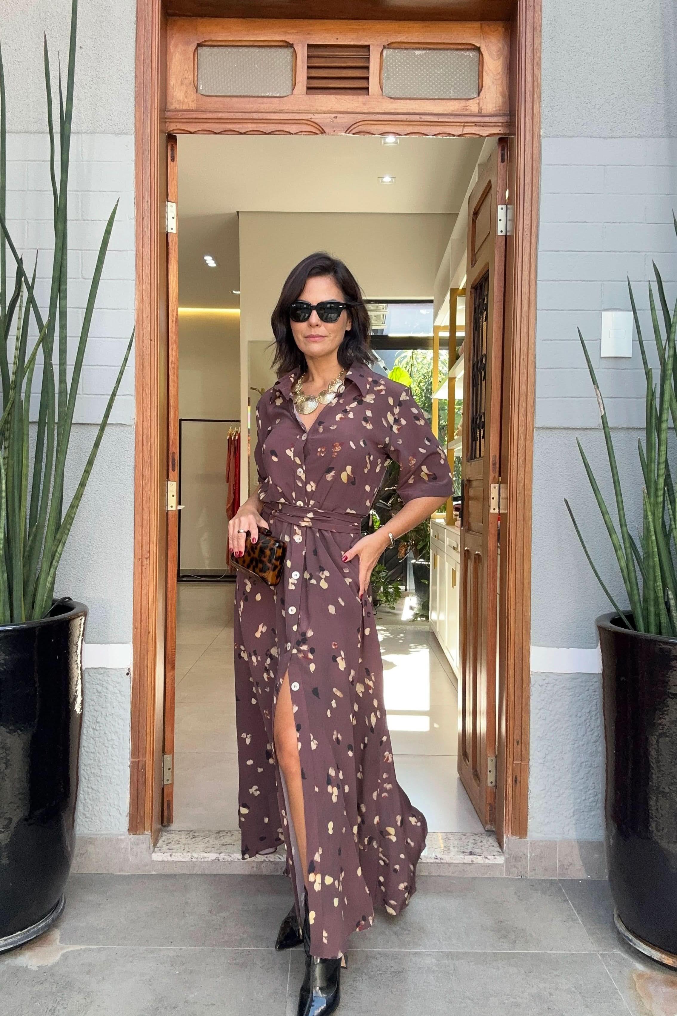 Vestido Chemisier Seda Pura Uva