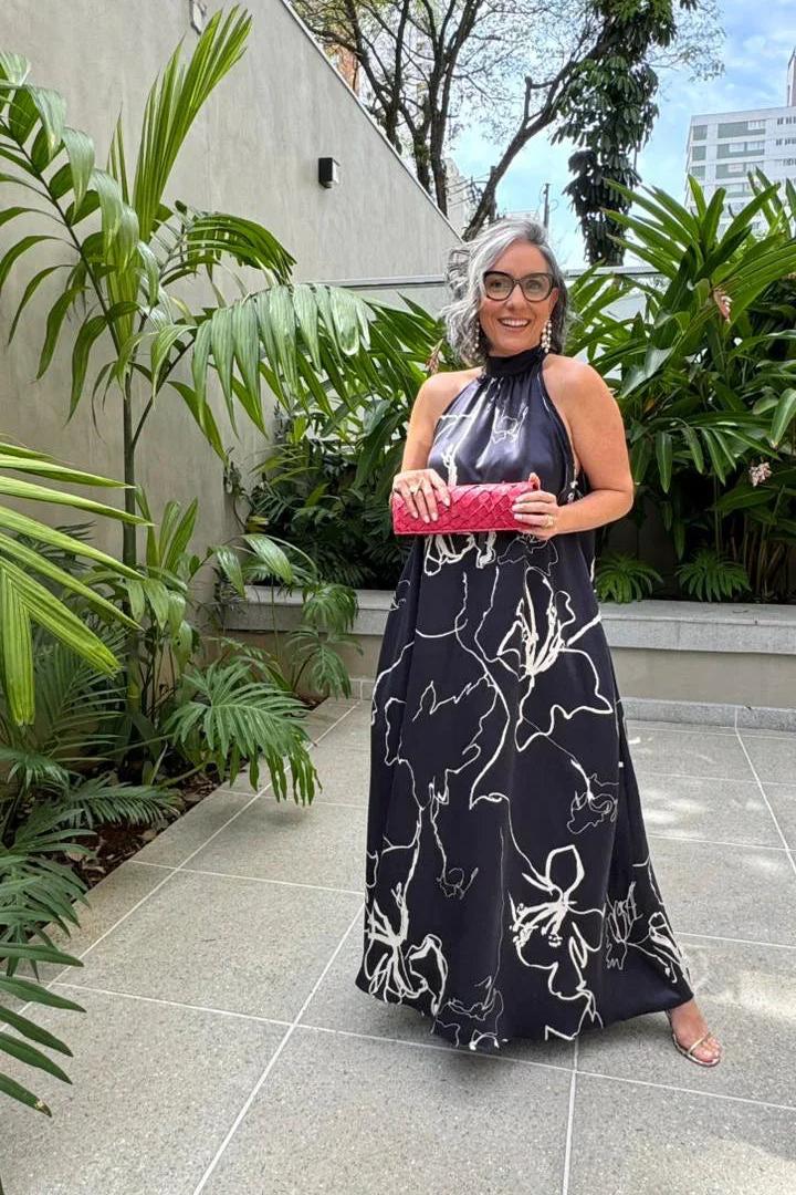 Vestido Laço Seda Pura Estampa Sakura