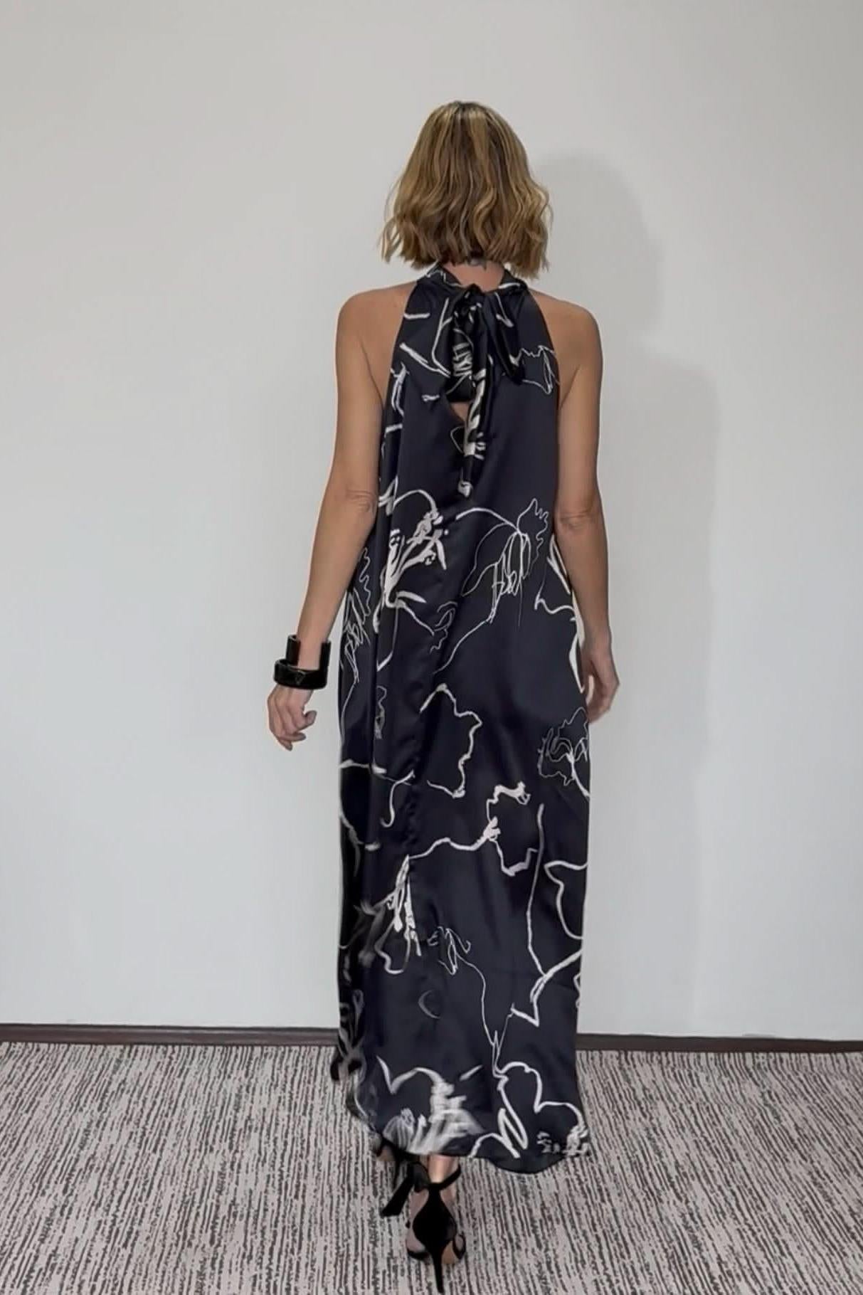 Vestido Laço Seda Pura Estampa Sakura