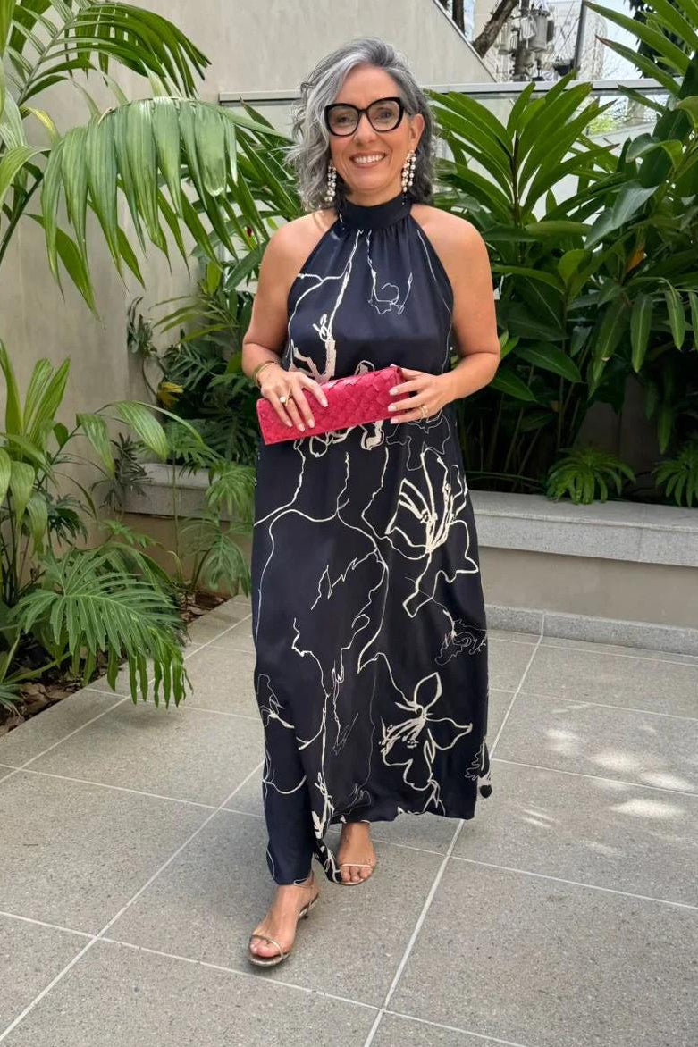 Vestido Laço Seda Pura Estampa Sakura