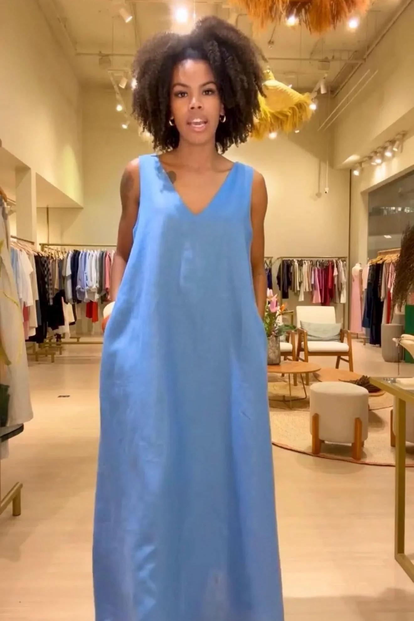 Vestido Paula Linho Azul