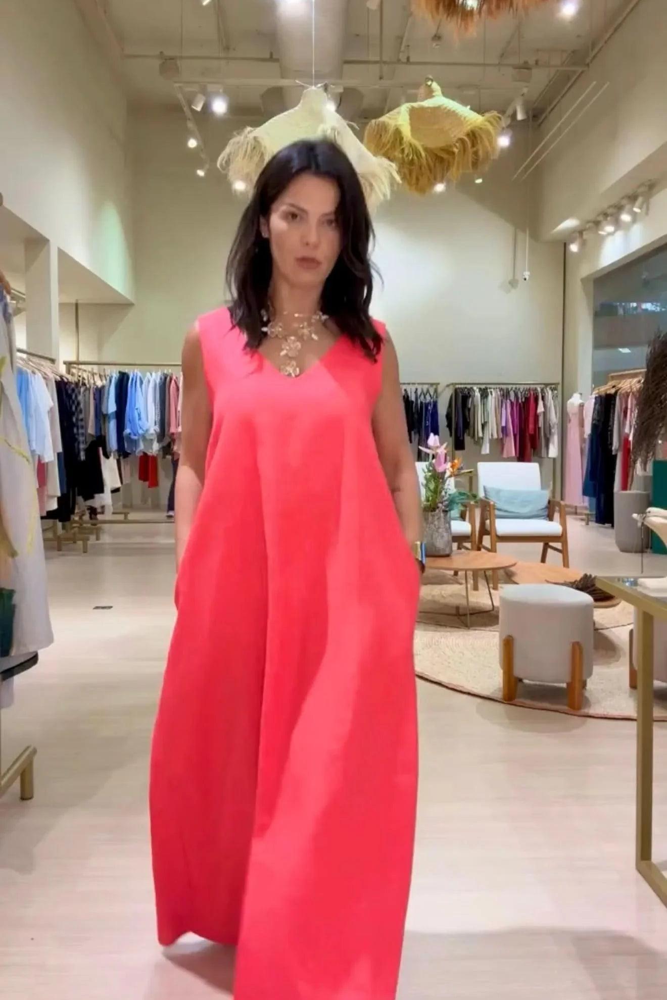 Vestido Paula Linho Cereja