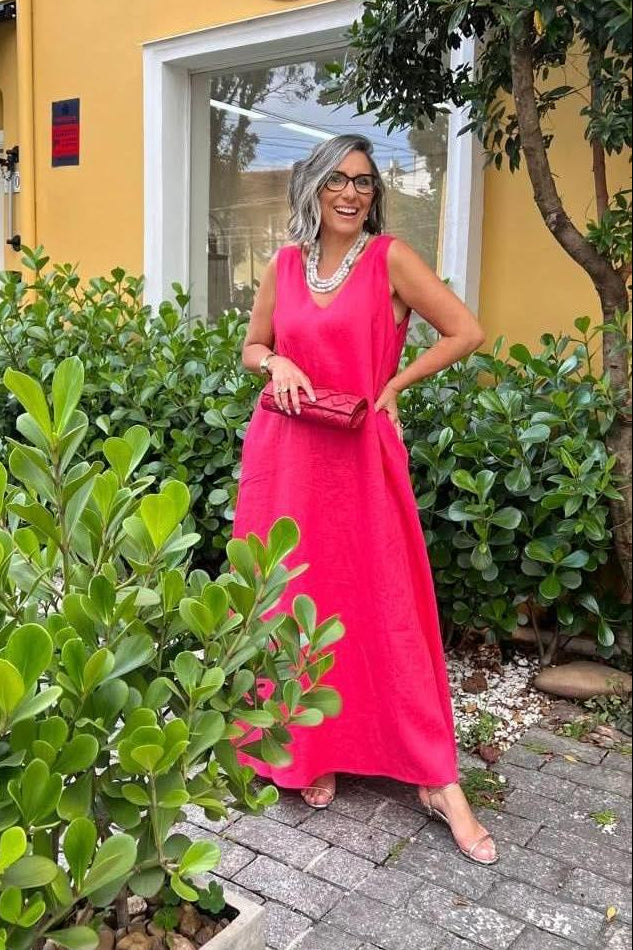 Vestido Paula Linho Cereja