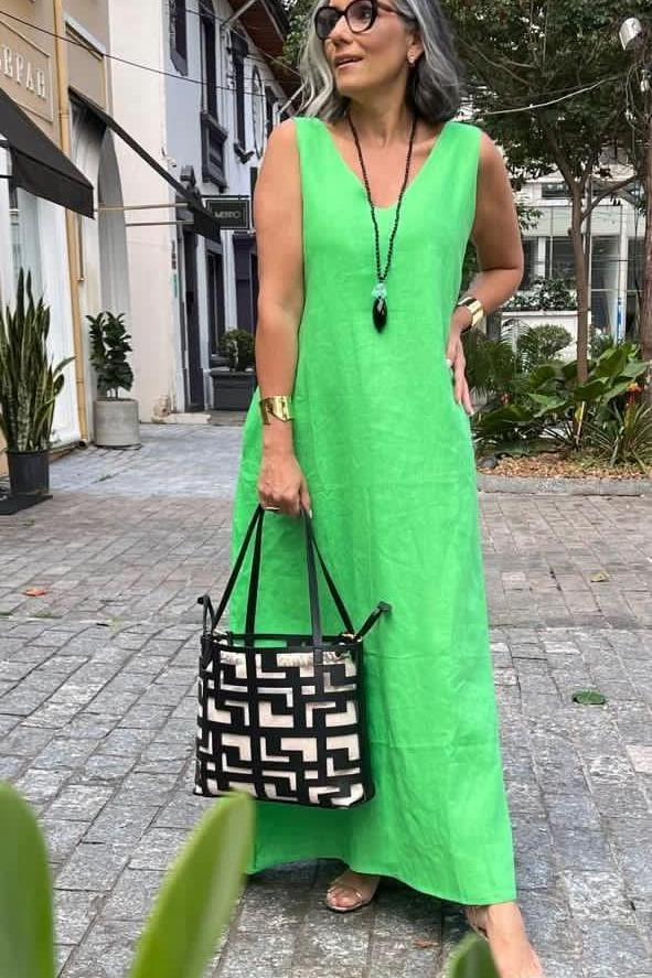 Vestido Paula Linho Verde Grama