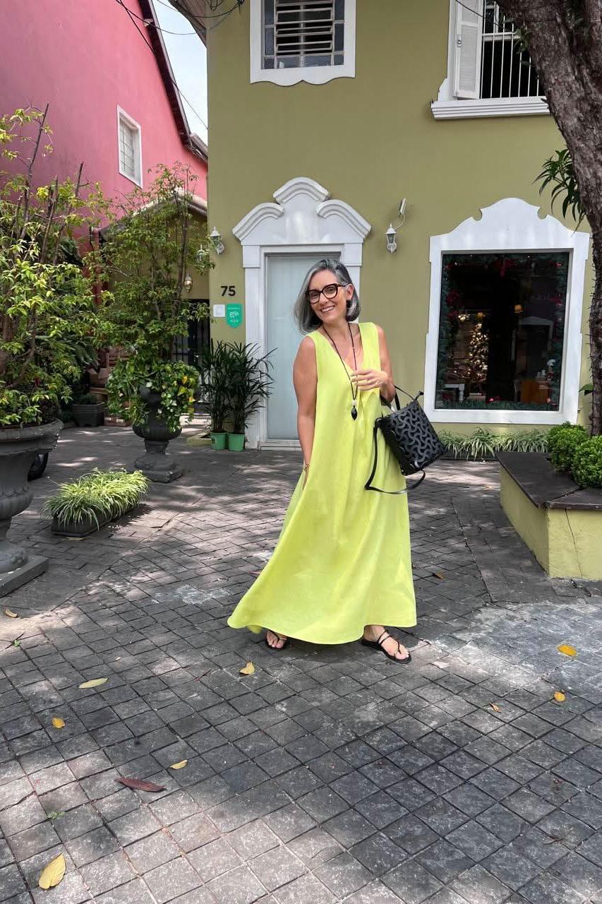 Vestido Pregas Linho Marguerita