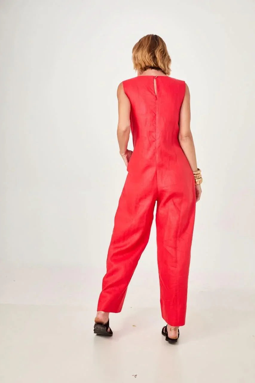 Macacão Linho Vermelho Ezildinha no