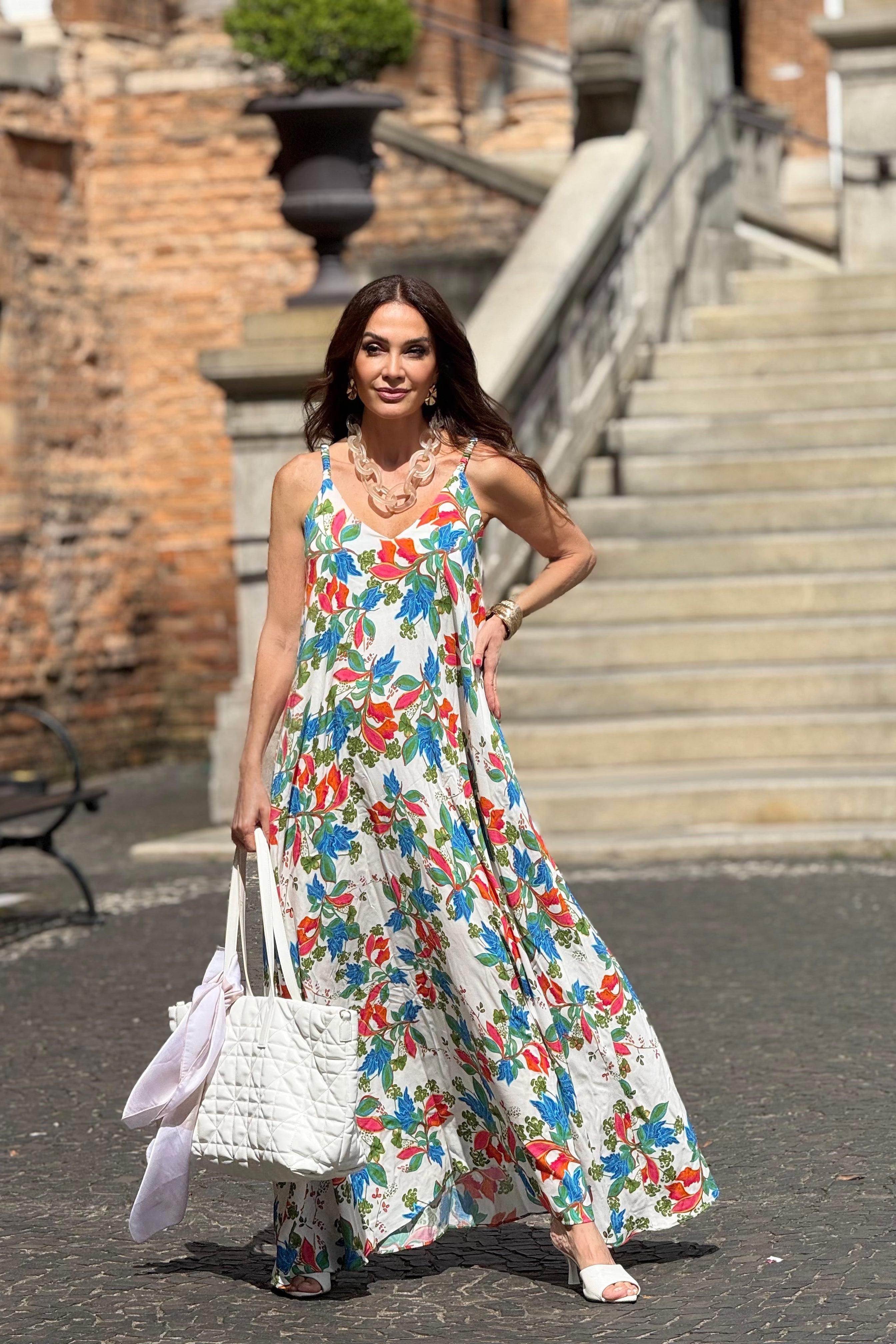 Vestido Alça Longo Estampa Garden