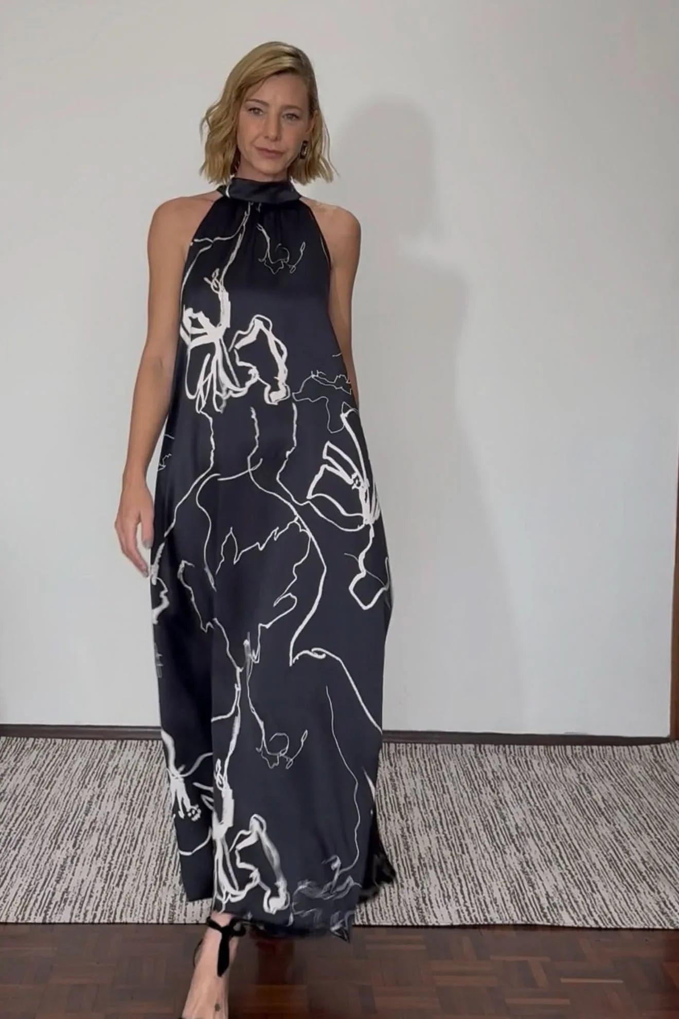 Vestido Laço Seda Pura Estampa Sakura