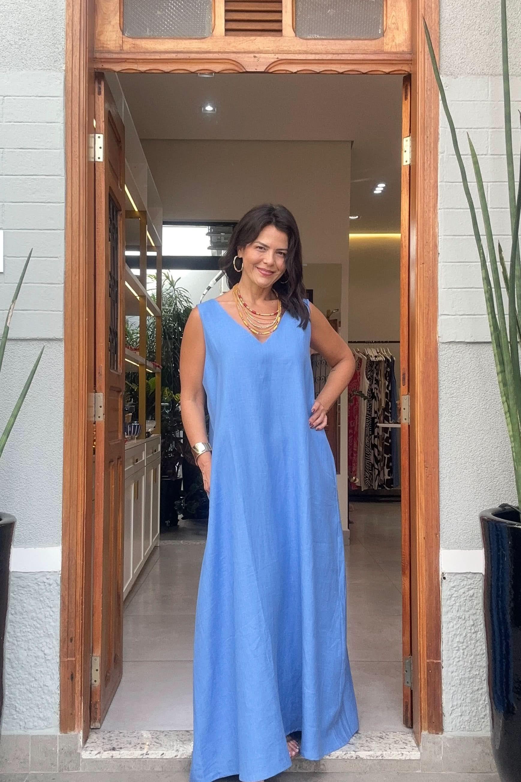Vestido Paula Linho Azul