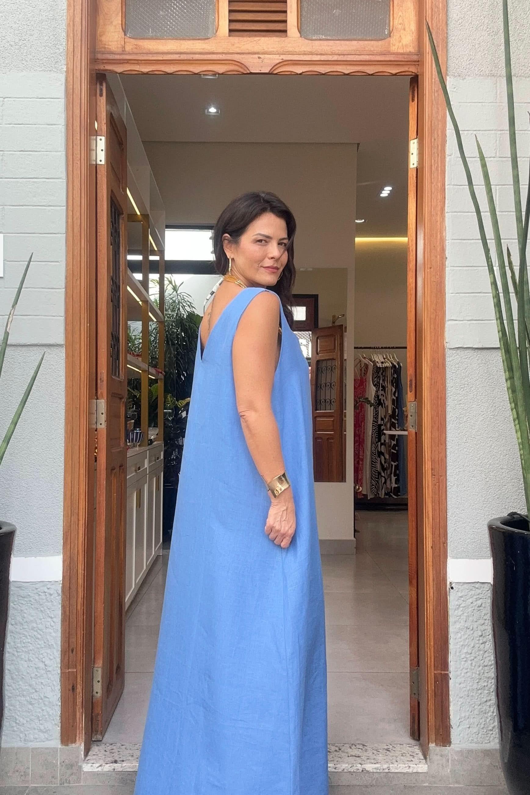 Vestido Paula Linho Azul