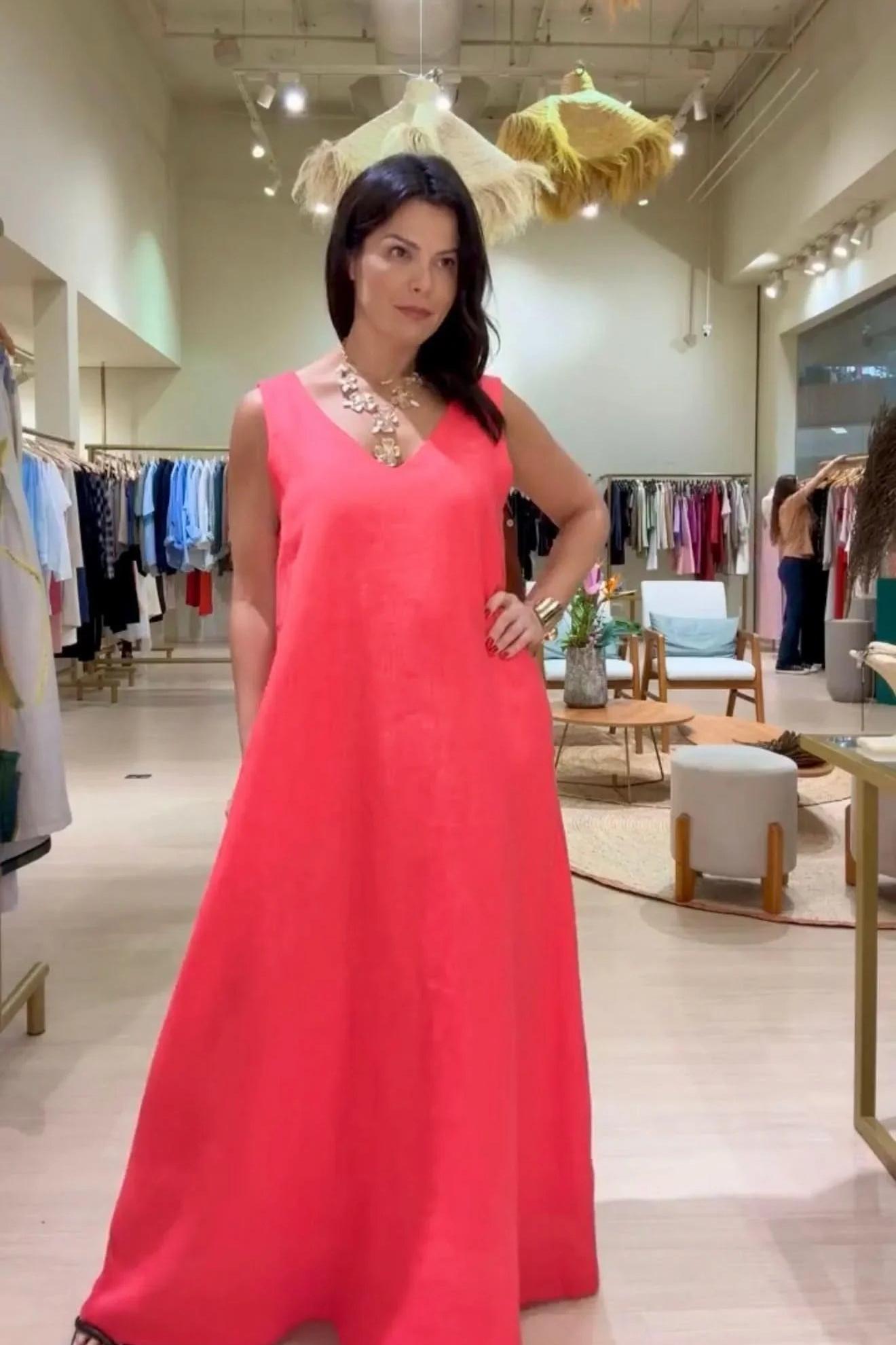 Vestido Paula Linho Cereja