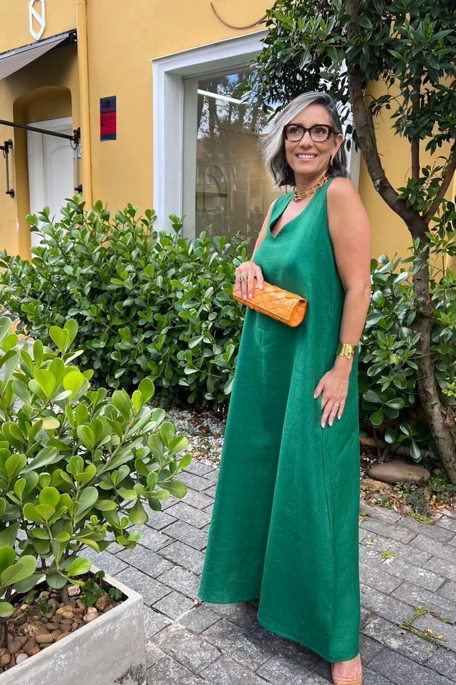 Vestido Paula Linho Verde Esmeralda