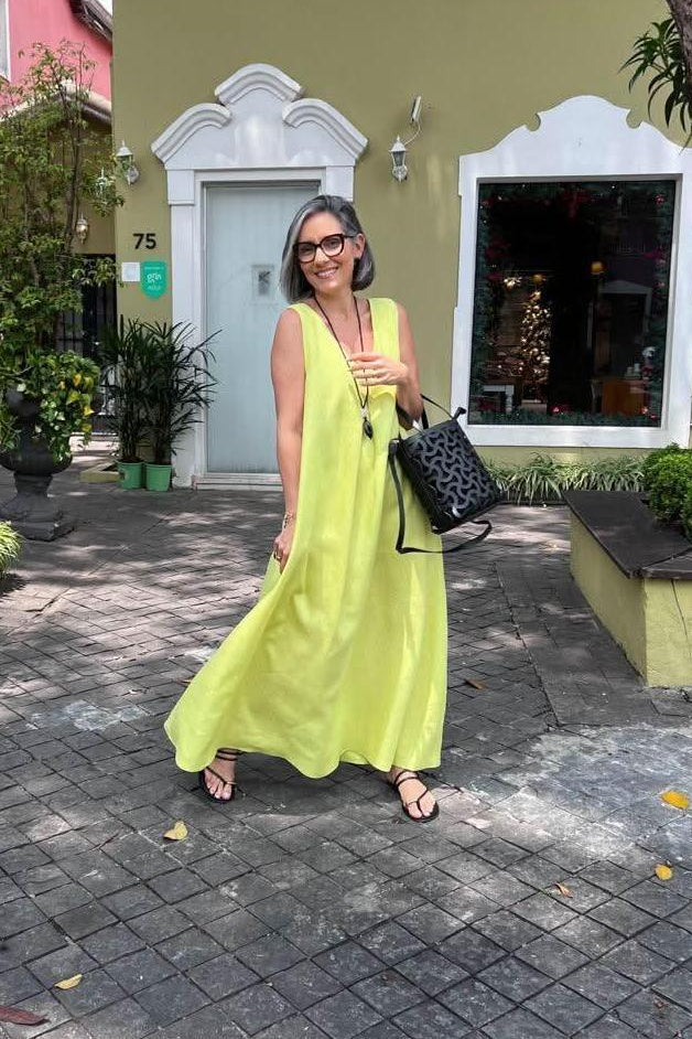 Vestido Pregas Linho Marguerita